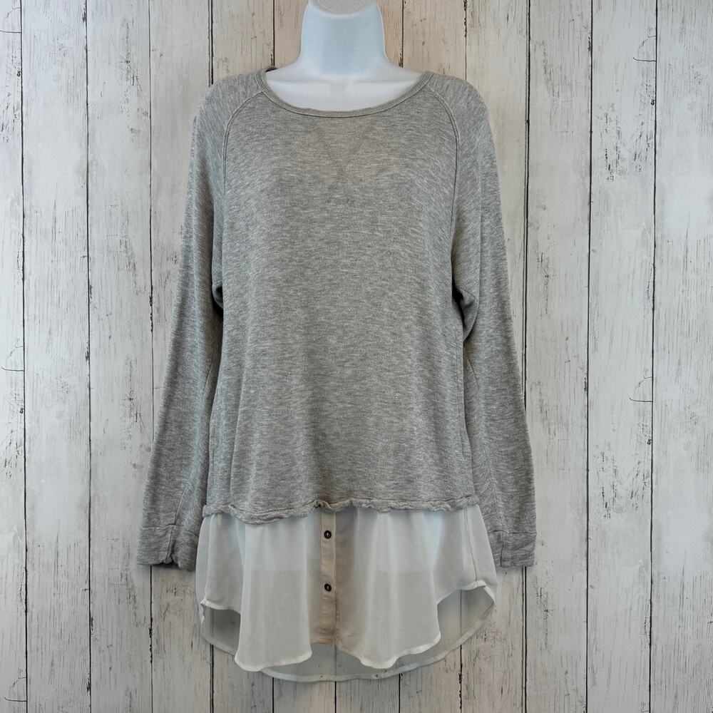 Anthropologie Dolan Left Coast Grey Terry Knit Tunic Layered Shirt Size Small